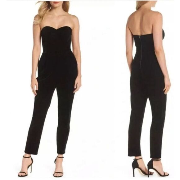 Adelyn Rae Women's Strapless Sweetheart Neckline Slim Leg Jumpsuit Black Medium - Picture 14 of 14